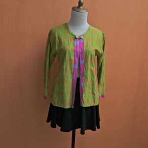 atasan blazer wanita hijau muda motif batik pink S M cewek cute outer