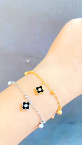 RinaXp- Gelang Rantai Clover Mata Tengah Rantai Jedar Bola Titanium Anti Karat