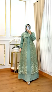 GAMIS SET HIJAB FULL CERUTY MIX TILE BROKAT TERBARU - GAMIS PESTA MEWAH WANITA SIMPLE DAN ELEGAN - GAMIS TILE BROKAT WANITA KEKINIAN