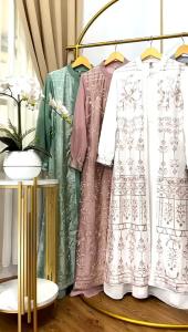 GAMIS POLOS WANITA BAHAN SILK BORDIR SWAROVSKI FREE HIJAB-GAMIS SUPER MEWAH ELEGAN VIRAL 2024