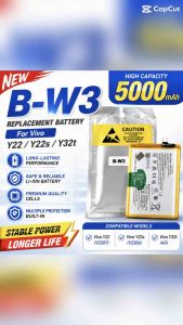 B-W3 Battery 5000mAh for Vivo Y22 Y22s Y32t 4G V2207 V2206 High Capacity Replacement Li-ion Battery