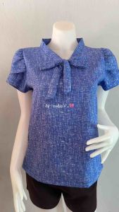 เสื้อคอโบว์ แขนกลีบบัว ผ้าไหมอิตาลี