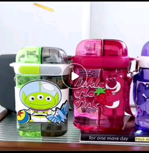 640ml Disney Lotso Alien childrens water bottle for school special compartment double drinking straw bottle