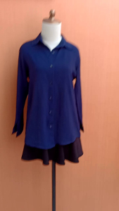 atasan kemeja wanita biru tua navy M cewek L lengan panjang kerja kuliah