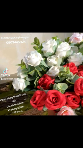 Cành hoa hồng tỉ muội cao cấphoa vảilá nhựa phủ bạc.Cao 32cm~11 bông.Hàng nhập.