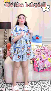 (BIGSIZE 45-85kg) °Lụa Hàn° Set đồ Babydoll Pijama phối Bèo 2 Túi Áo Bộ ngủ mặc nhà đi chơi Thiết Kế in 5D họa tiết Hot Trend Đẹp Dễ thương tôn dáng