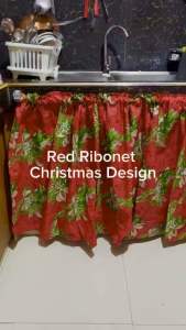 Red Ribbonet Christmas Curtain: Decorative Kitchen Window Curtain & Tela Po Eto Material