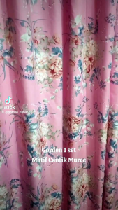 Gorden 1Set Dengan Poni Atas Jendela Pintu Motif Bunga Shaby Model Semokering Murah