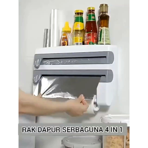 WRAK5182 Rak Dapur Serbaguna 4 in 1 / Cling Wrap Cutter Tissue Roll Holder Import