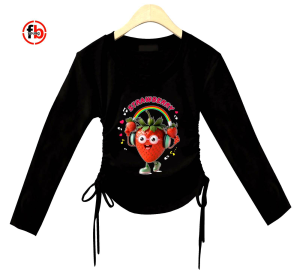 younghands atasan Long sleeves crop top anak strawberry model korean serutan fleksibel 2 sisi lengan panjang