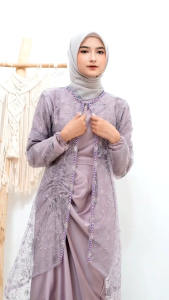 Dress serut depan mix outer/rompi 2in 1brukat tile free belt gamis velvet Sage/rose/mauve /bridesmaid/pesta/kondangan/lebaran terbaru outer kekinian/BAYARDITEMPAT
