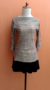 atasan rajut wanita coklat salur garis S M cewek blouse MEWAH lengan lebar