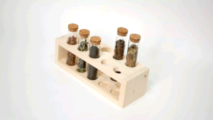 Rak Tabung Biji Kopi Penyimpanan Teh/Botol Toples Pajangan Bumbu Dapur/Jar Kaca Sample Teh/Rak Kopi Kayu Pajangan Coffee Shop