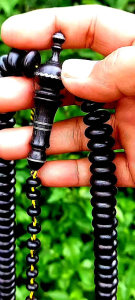 Tasbih teras gemunggal asli original size 14 mm isi 100 butir Motif Muslim dengan tali kuning hitam