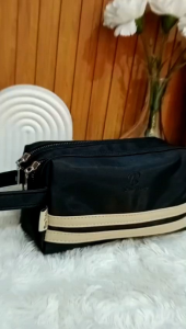 Aira stripe By BIRU Tsabita pouch wanita muat hp/ meka up terbaru bahan Chocoly