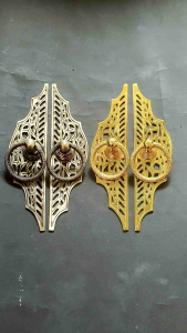 Tarikan Pintu Gebyok Kuningan Antik Motif Gunungan Ukir 31 cm 2 Pcs