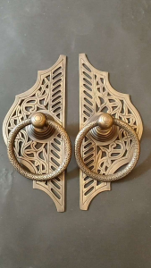 Handle Pintu Rumah Kuningan Motif Gebyok Antik GBY 059 2 Pcs