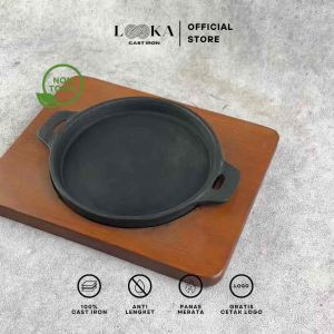 Looka Cast Iron Hot Plate / Piring Steak Bulat Polos Telinga Diameter 17 cm