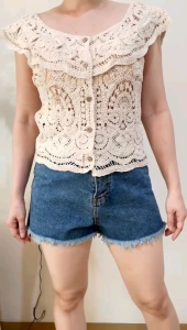 ECLAIRE 003 Blouse Knit Rajut Crochet Boho Ruffle Korea Boho Vintage Kasual Casual Import azsso