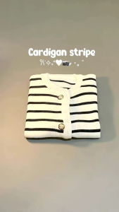 Cardigan rajut strip outher Korean knit crop wanita