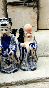 Bộ Tượng gốm Tam Đa Phúc Lộc Thọ men lam cao 38cm