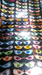 1 LEMBAR STIKER STROBO MATA BERBAGAI WARNA UNTUK MINIATUR BUS BASURI ISI 45 KOTAK