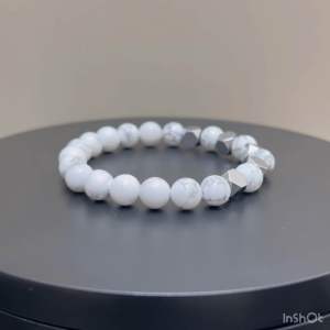 CW Manila - 0SIRIS Stretch Bracelet - 8mm Howlite Stones with Truncated Spacers - Charm Bracelet