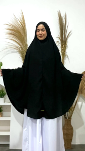 Khimar jilbab jumbo model polos non pad plu cadar bahan jetblack PD 115 PB 140