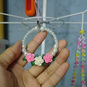 gantungan tas kunci ring manik manik bunga