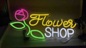 ป้ายไฟ ร้านดอกไม้ Flowers shop - ป้ายไฟเพลาหลัก (ร้าน: OPEN)