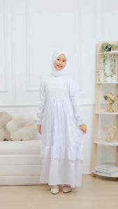 (3-14 tahun) GS 197 Baju Muslim Gamis Putih Manasik Haji Anak Remaja Dewasa Cutetrik Arisa Polos Katun Toyobo White Dress / Mondok Pesantren / Umroh