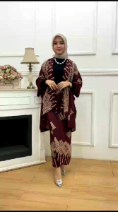 outfit kondangan one set cardigan rok lilit kebaya modern kekinian motif batik ktk.