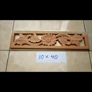 Kepingan Loster 10 x 40 cm Kayu Jati Asli Jepara Motif Kembang Minimalis Ornamen Tempel Dekorasi Ukiran