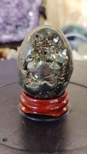 Natural Collection Peru Gold Pyrite Crystal Egg Ornament GPE02 - Decorative Stand - Home Decor Artifact - Collectible