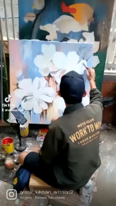 Lukisan Abstrak Tekstur Flower Gold untuk Ruang Tamu