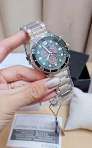 ĐỒNG HỒ NAM CHÍNH HÃNG Citizen AT2561-81X Eco-Drive Chronograph Green Dial Silver Stainless Steel For Men