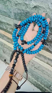 ❤️ INEZ CRAFT ❤️ Tasbih tijani batu Marjan biru kombinasi user black T32