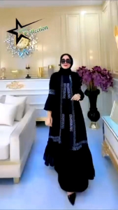GAMIS ABAYA MALLORY TURKEY VARIAN WARNA HITAM WARNA PUTIH KOMBINASI BORDIR MANUAL KOMBINASI MUTIARA SWAROVSKI BAHAN JERSEY MIX CERUTY NYAMAN DI PAKAI DAN LEBIH ANGGUN HITS BEST SELLER TERBARU 2024 TERVIRAL TERLARIS TERJANGKAU MEWAH BERKUALITAS DAN ELEGANT
