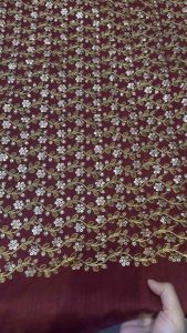 ผ้าไหม เทียม ปักลาย ดอกไม้ สวยหวาน ใช้ตัด ชุด หน้ากว้าง 45"