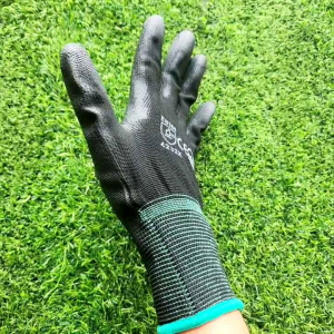 ถุงมือเคลือบPUเต็มฝ่ามือ (แพ็ค 5คู่/)Puเคลือบสีดำ# SML