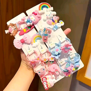Set 15 dây buộc tóc kẹp tóc cho bé gái màu cầu vồng dễ thương họa tiết hoạt hình