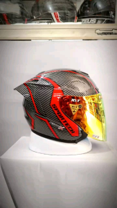 HELM SEV RED CARBON PAKET GANTENG TERBARU KEKINIAN GRATIS STIKER