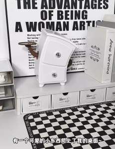 Elegant White Colour Desk Organizer with Drawer for Office and School Supplies 优雅的白色陶瓷办公桌收纳盒，带抽屉，可存放办公室和学校用品