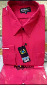 Wendya.T Kemeja Formal Reguler Warna Merah cabe✓Kemeja Pria Polos Lengan Panjang