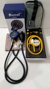Baxtel APG BLUE Ring Aneroid Sphygmomanometer BP/YELLOW DELUXE Stethoscope