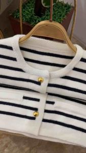 Elizabethgrosir1 Gold Buttons Stripe Vest Knit Import Premium Mewah Grosir 80 Rompi Rajut Wanita Lengan Buntung tebal lembut adem stretch Korean Style Outer Remaja Keren 19162