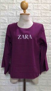 เสื้อแขนยาว คอกลม ปักซาร่า สีม่วงมังคุด