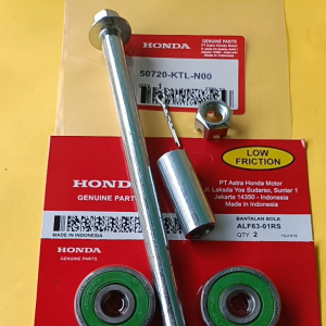 Paket  3 aitem  As roda depan +bering  6301 (2 pcs) + bos tromol roda depan  honda supra fit new  original