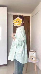 Áo sơ mi dài tay basic vải kẻ sơ mi tông màu xanh pastel phong cách Hàn Quốc sơ mi kẻ nữ Rayin form rộng