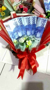 Buket Minibuket Uang Mainan dalam Bentuk Lembaran
